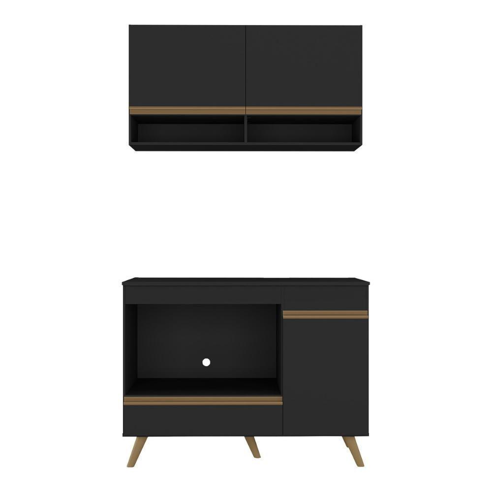 Armário De Cozinha Modulada Compacta 105cm Com Balcão Para Cooktop Veneza Multimóveis Mp2260 Preto Dourado - 7