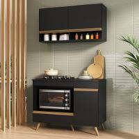 Armário De Cozinha Modulada Compacta 105cm Com Balcão Para Cooktop Veneza Multimóveis Mp2260 Preto Dourado - 1