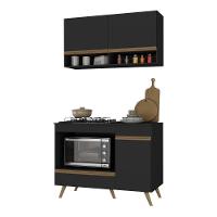 Armário De Cozinha Modulada Compacta 105cm Com Balcão Para Cooktop Veneza Multimóveis Mp2260 Preto Dourado - 2