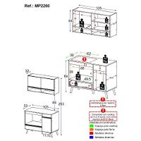 Armário De Cozinha Modulada Compacta 105cm Com Balcão Para Cooktop Veneza Multimóveis Mp2260 Preto Dourado