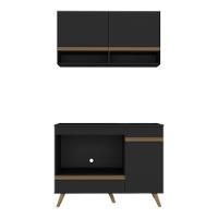 Armário De Cozinha Modulada Compacta 105cm Com Balcão Para Cooktop Veneza Multimóveis Mp2260 Preto Dourado - 7