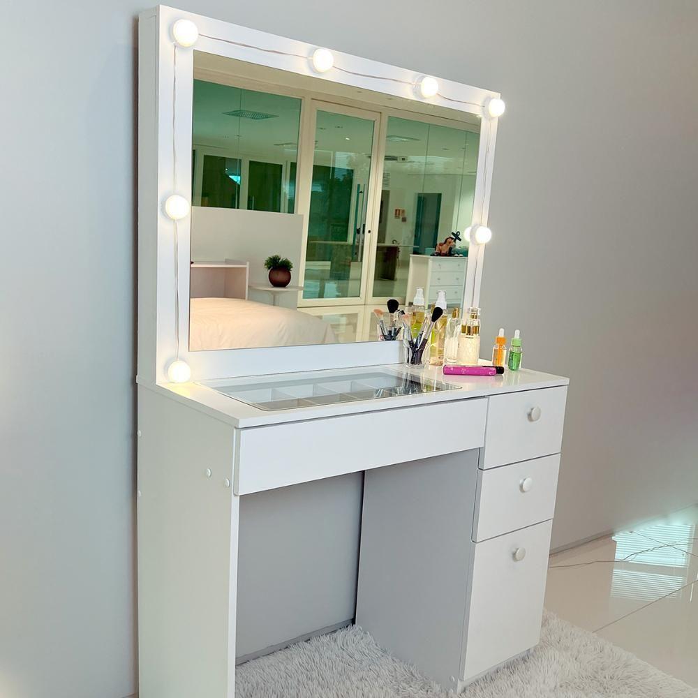 Penteadeira Ditália com Tampo ce Vidro + Kit Luz PE-120 Branca - 2