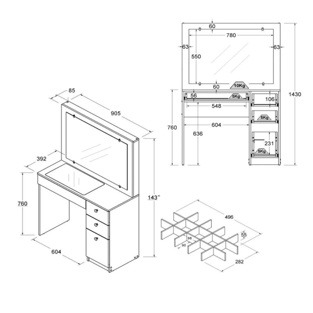 Penteadeira Ditália com Tampo ce Vidro + Kit Luz PE-120 Branca - 3