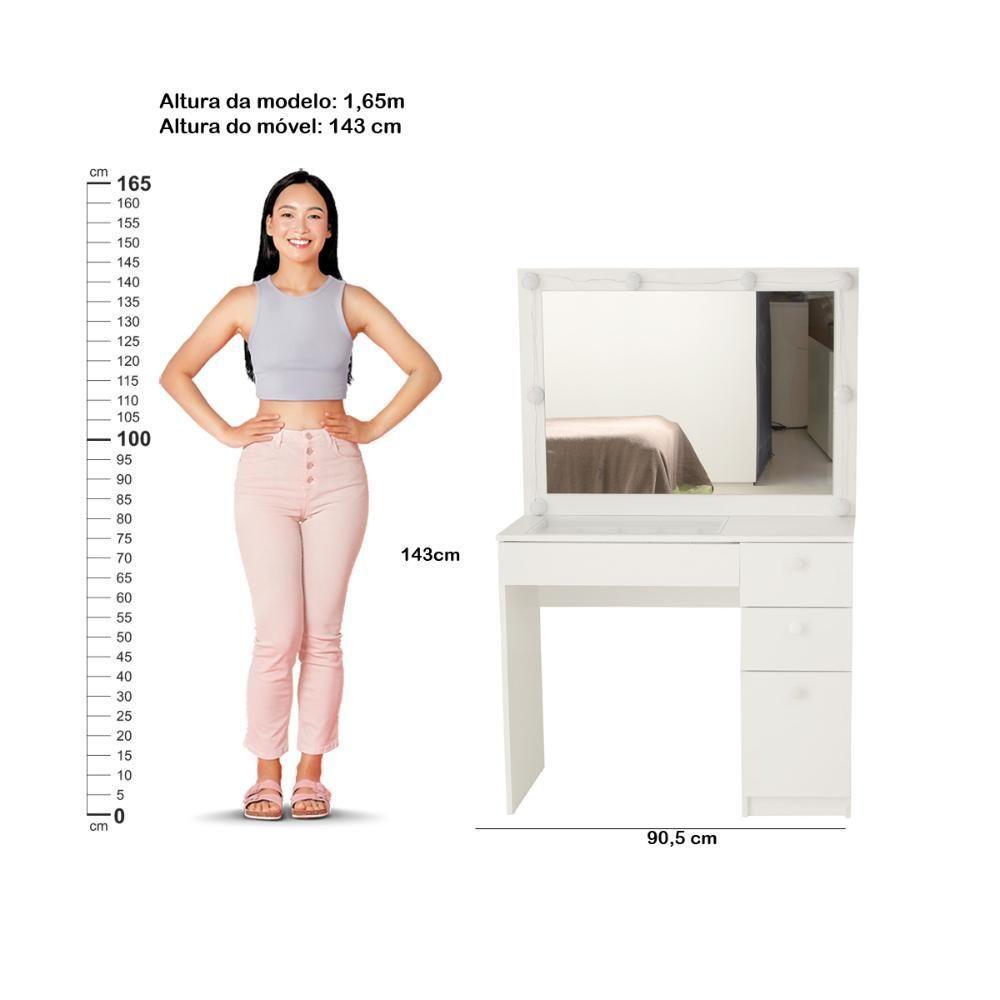 Penteadeira Ditália com Tampo ce Vidro + Kit Luz PE-120 Branca - 4