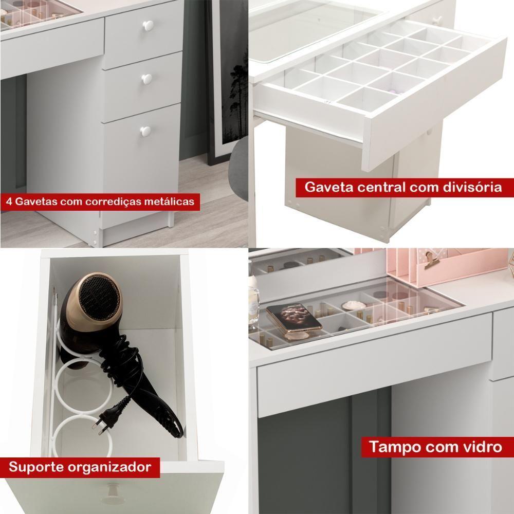 Penteadeira Ditália com Tampo ce Vidro + Kit Luz PE-120 Branca - 5