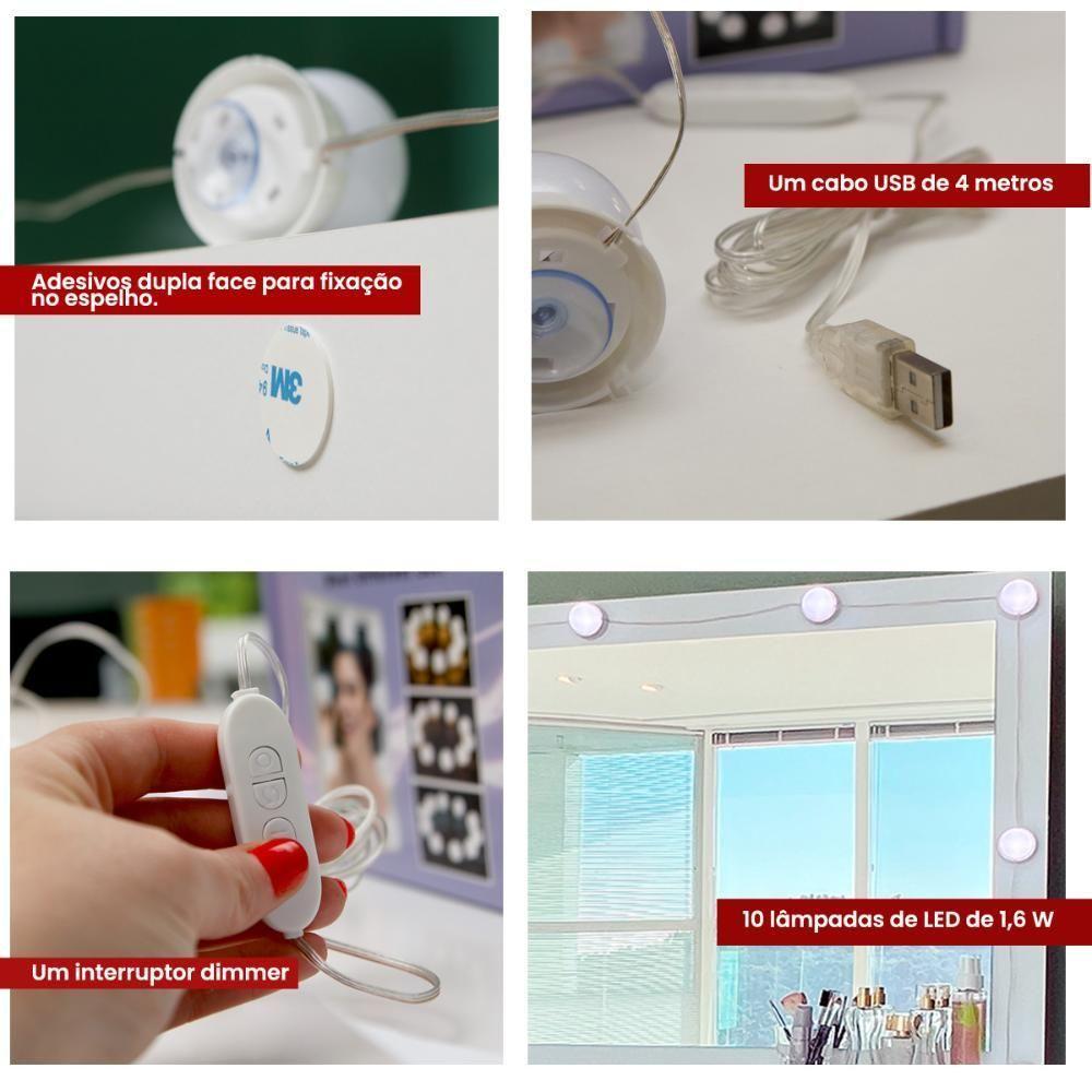 Penteadeira Ditália com Tampo ce Vidro + Kit Luz PE-120 Branca - 8