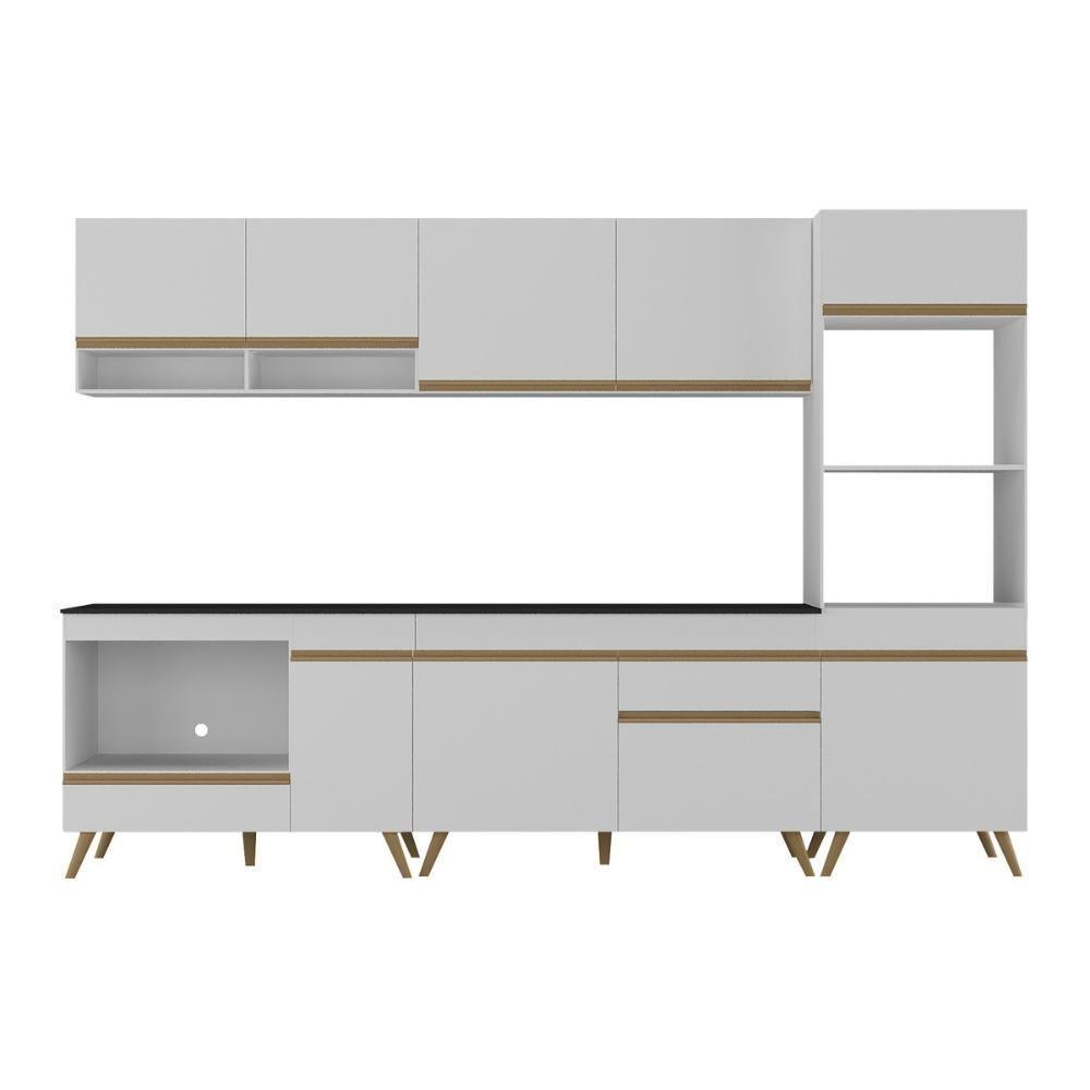 Cozinha Modulada Completa Compacta 5 Peças Com Balcão Para Cooktop Veneza Multimóveis Mp2268 Branco Dourado - 7