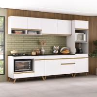 Cozinha Modulada Completa Compacta 5 Peças Com Balcão Para Cooktop Veneza Multimóveis Mp2268 Branco Dourado - 1