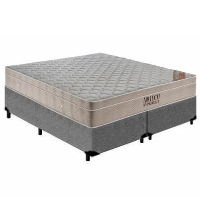 Cama Box Queen Bipartido Suede + Colchão Ortobom Airtech Molas Ensacadas 158x198x65 Cinza
