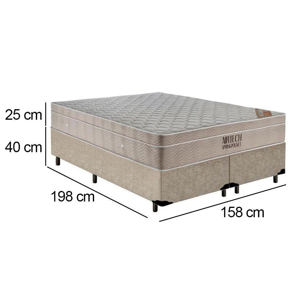 Cama Box Queen Bipartido Suede + Colchão Ortobom Airtech Molas Ensacadas 158x198x65 Bege - 3