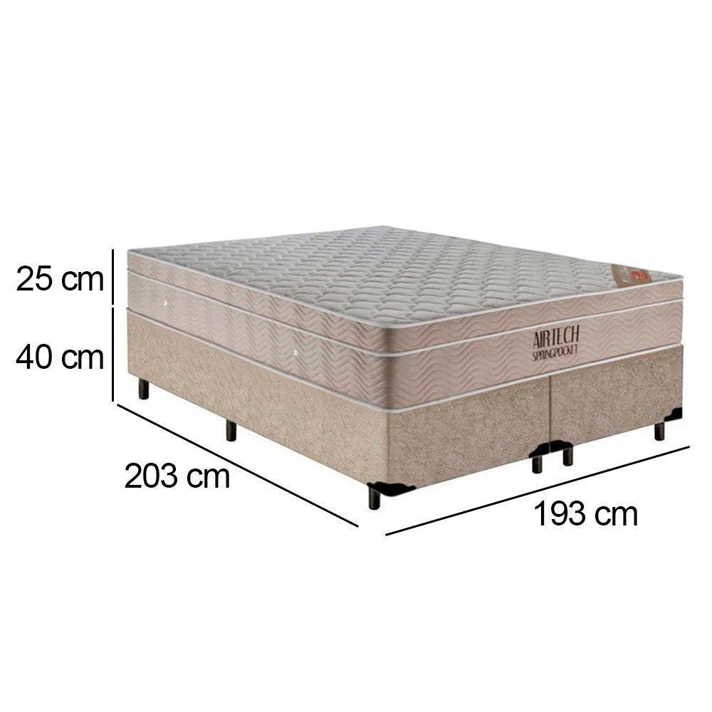 Cama Box King Bipartido Suede + Colchão Ortobom Airtech Molas Ensacadas 193x203x65 Bege - 3