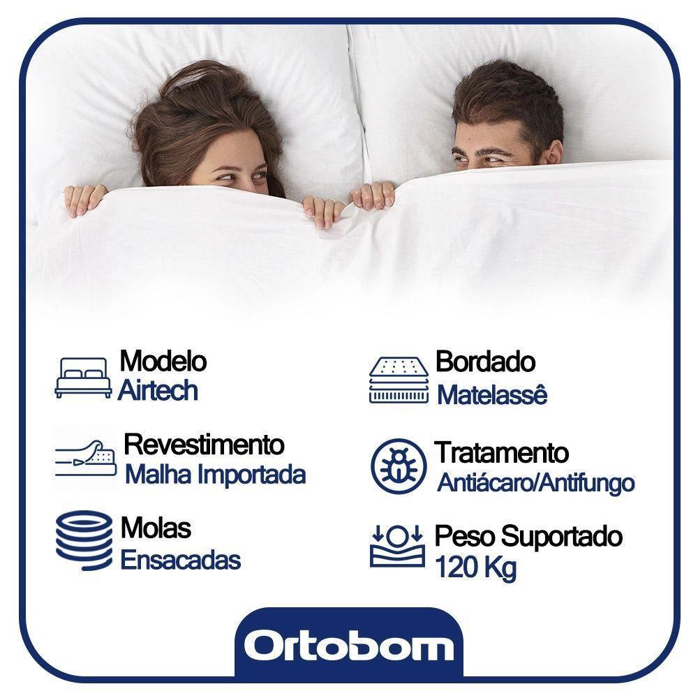 Cama Box King Bipartido Sintético + Colchão Ortobom Airtech Molas Ensacadas 193x203x65 Marrom - 3