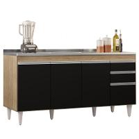 Balcão Gabinete Com Pia Inox 160cm Arkansas Castanho-preto - Lumil - 1