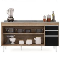 Balcão Gabinete Com Pia Inox 160cm Arkansas Castanho-preto - Lumil - 3