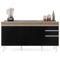 Balcão Gabinete Com Pia Inox 160cm Arkansas Castanho-preto - Lumil - 7