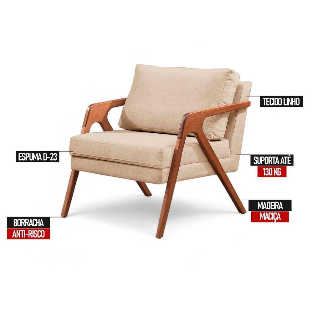 Poltrona Mona Linho Bege Sofisticado Sala Pé Madeira Maciça - 4