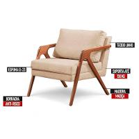 Poltrona Mona Linho Bege Sofisticado Sala Pé Madeira Maciça