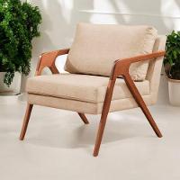 Poltrona Mona Linho Bege Sofisticado Sala Pé Madeira Maciça - 5