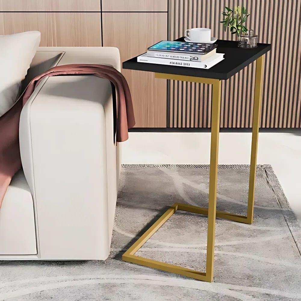 Mesa Lateral Sofá Cama Apoio Centro Canto Preto E Dourado - 1