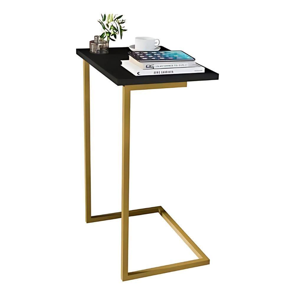 Mesa Lateral Sofá Cama Apoio Centro Canto Preto E Dourado - 2