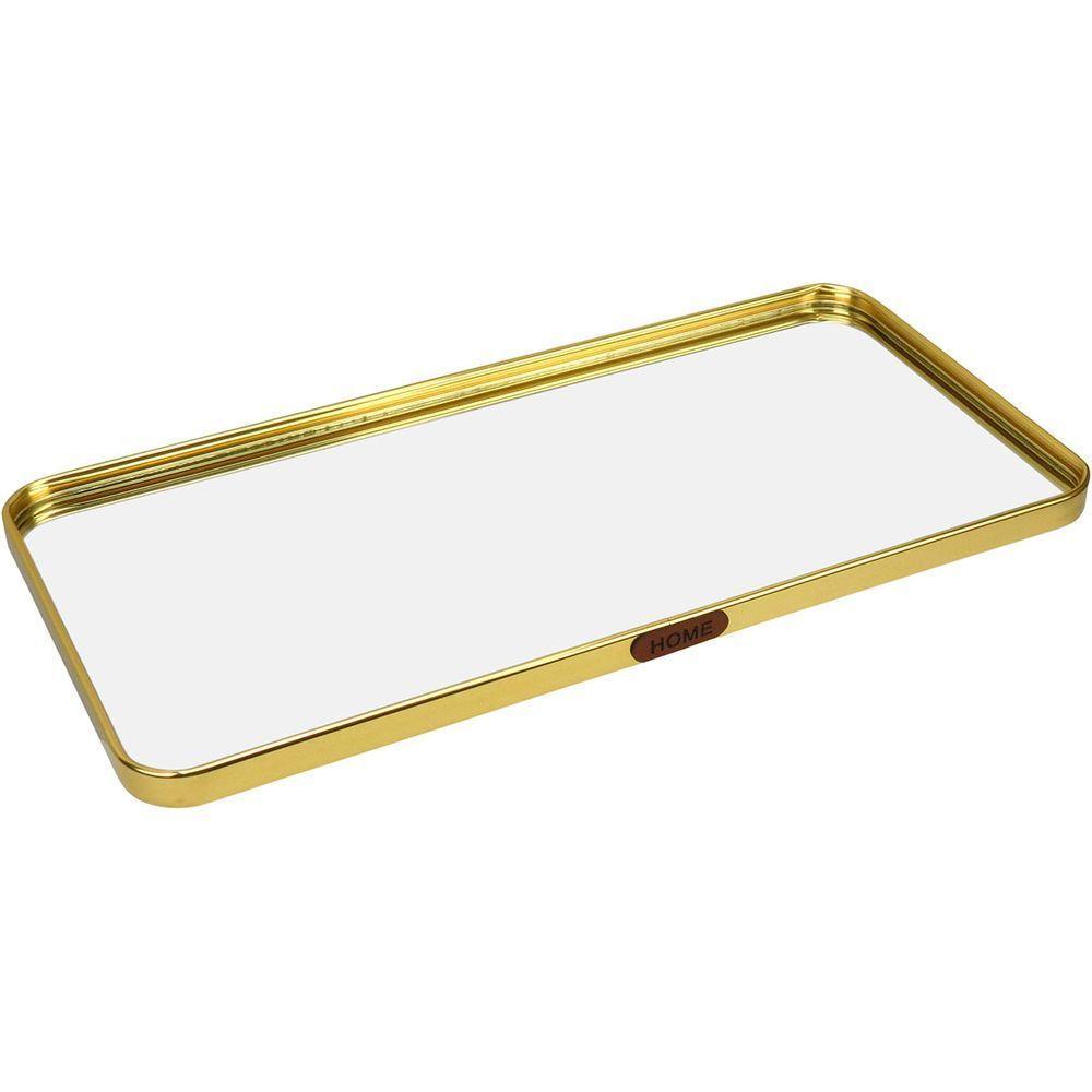 Bandeja Decorativa Para Servir Retangular Home&co Com Espelho Metal 1x40x20cm Dourado - 1