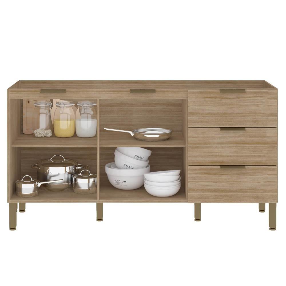 Balcão Gabinete Para Pia Sem Tampo 160cm Charm K02 Freijó - Mpozenato - 3