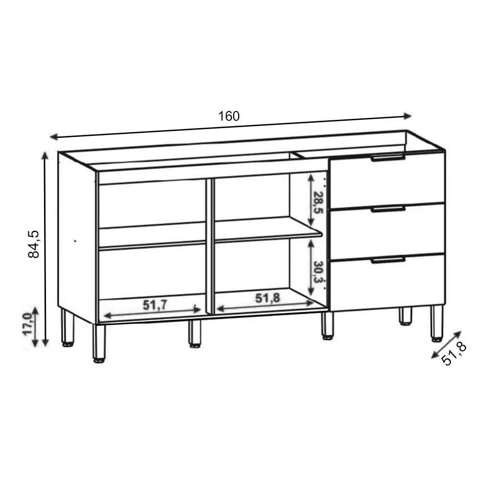 Balcão Gabinete Para Pia Sem Tampo 160cm Charm K02 Freijó - Mpozenato - 4