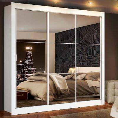 Guarda Roupa Casal Mônaco 3 Portas de Correr Branco sem Gavetas com Espelho MDP