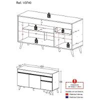 Balcão Cozinha Gabinete Pia 150cm 3 Portas 1 Gaveta Veneza Multimóveis V3740 Branco/preto Branco/preto - 4