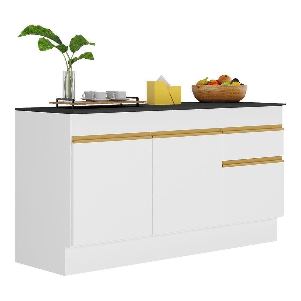 Balcão Cozinha Com Rodapé Gabinete Pia 150 Cm 3 Portas 1 Gaveta Veneza Gw Multimóveis Mp2107 Branco - 1