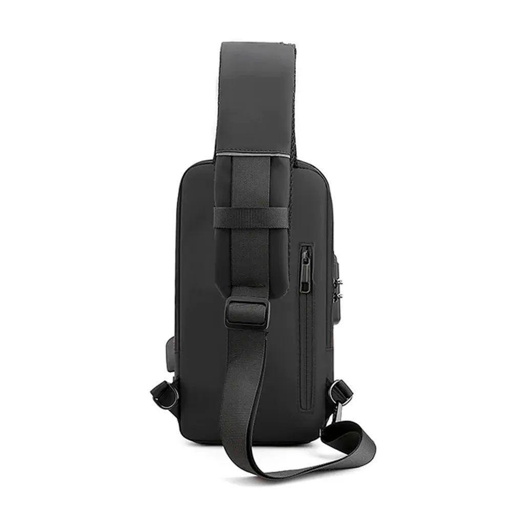 Mochila Anti Furto Transversal Cadeado Com Senha Saida Carregador Usb Resistente A Agua Preto - 4
