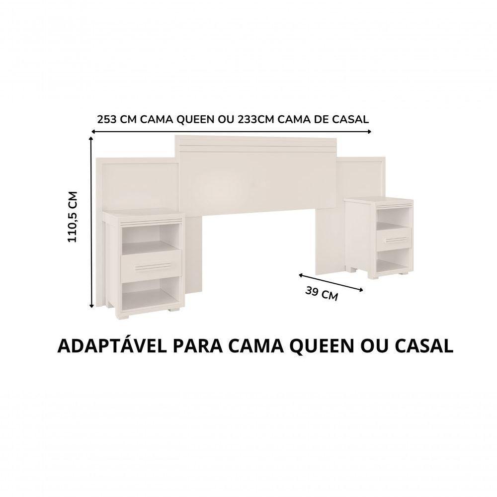 Cabeceira Com Criado-mudo Dinamarca Casal E Queen Ajustável Branco - 3