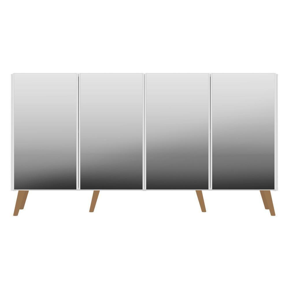 Aparador Buffet 4 Portas com Espelho e Pés Branco/natural - 7