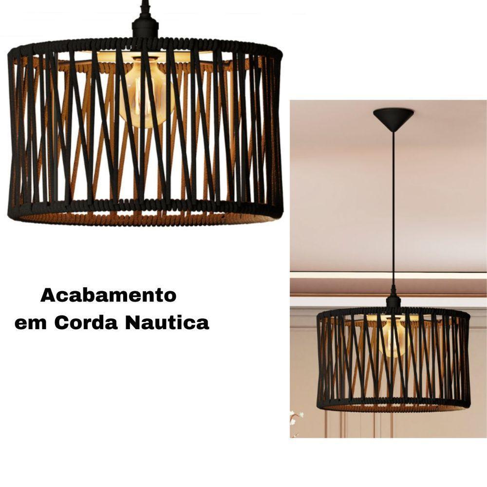 Pendente Nobre Preto Corda Náutica Luminaria Moderna - 4