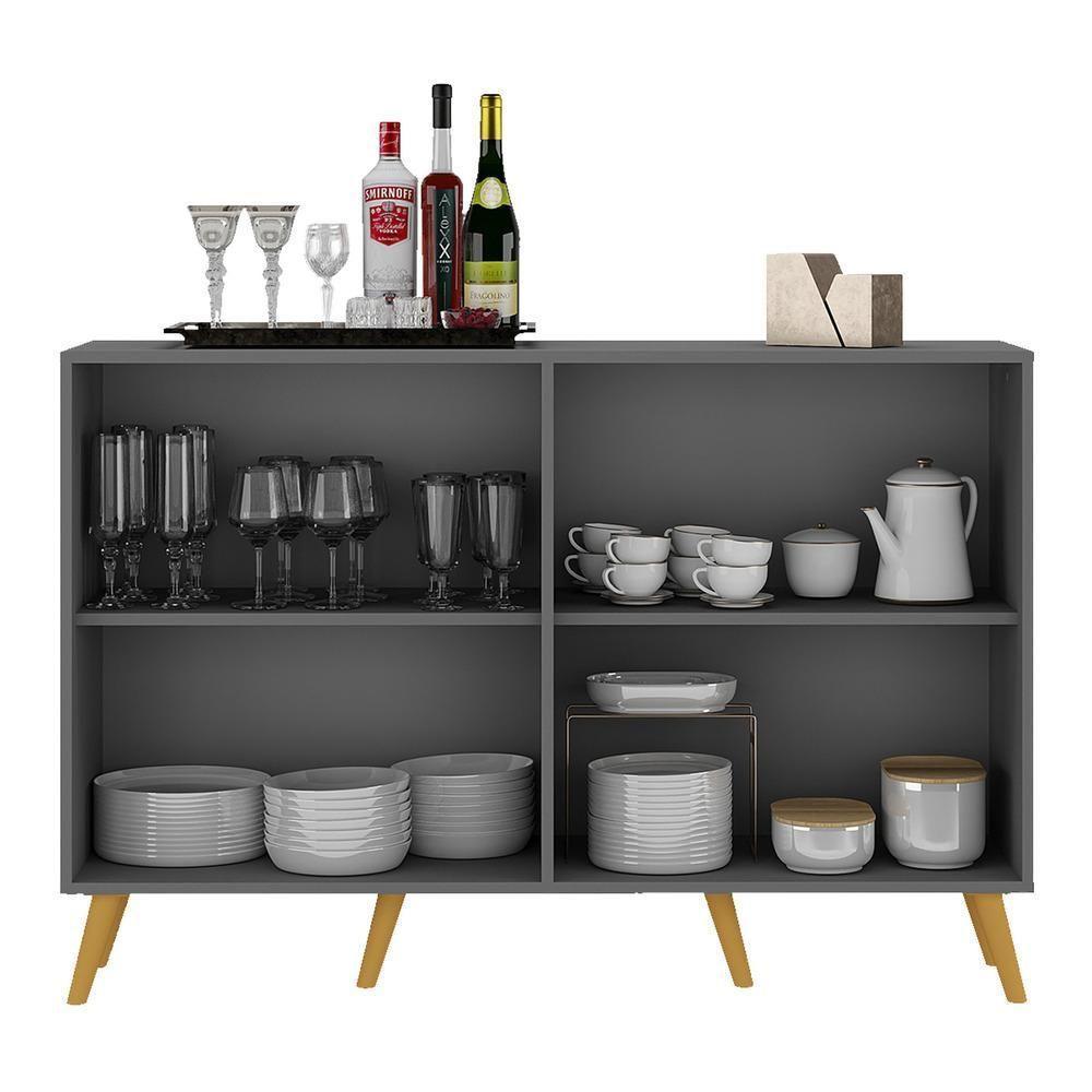 Aparador Buffet 4 Portas Com Espelho Retrô Vegas Multimóveis V3562 Grafite/natural Grafite/natural - 3