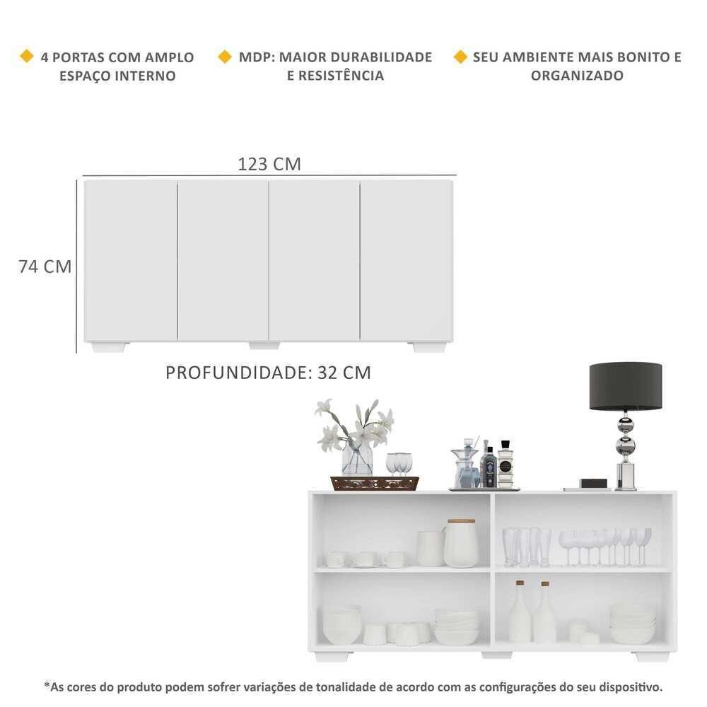 Aparador Buffet 4 Portas Com Pés Quadrados Branco - 2
