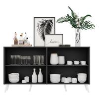 Aparador Buffet 4 Portas Com Espelho Retrô Vegas V3562 Preto/Branco Preto/Branco