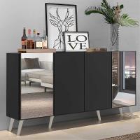Aparador Buffet 4 Portas Com Espelho Retrô Vegas V3562 Preto/Branco Preto/Branco - 7