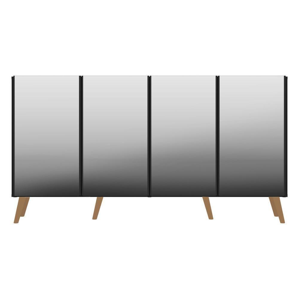 Aparador Buffet 4 Portas com Espelho E Pés Preto/natural - 7