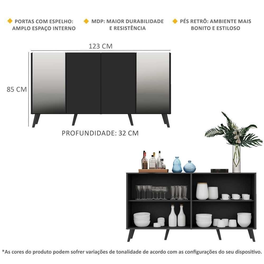 Aparador Buffet com Espelho e Pés Retrô Preto - 2