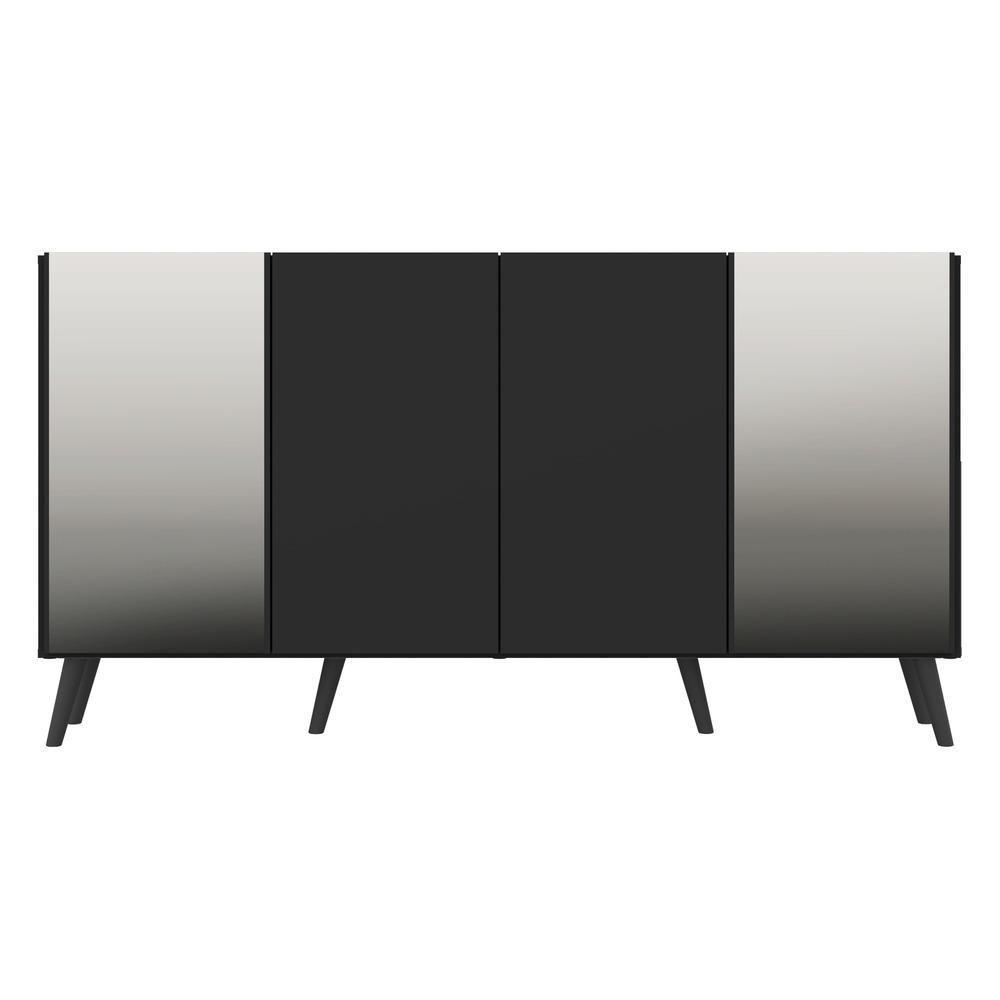 Aparador Buffet com Espelho e Pés Retrô Preto - 3