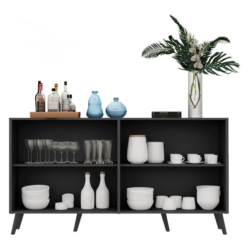 Aparador Buffet com Espelho e Pés Retrô Preto - 5