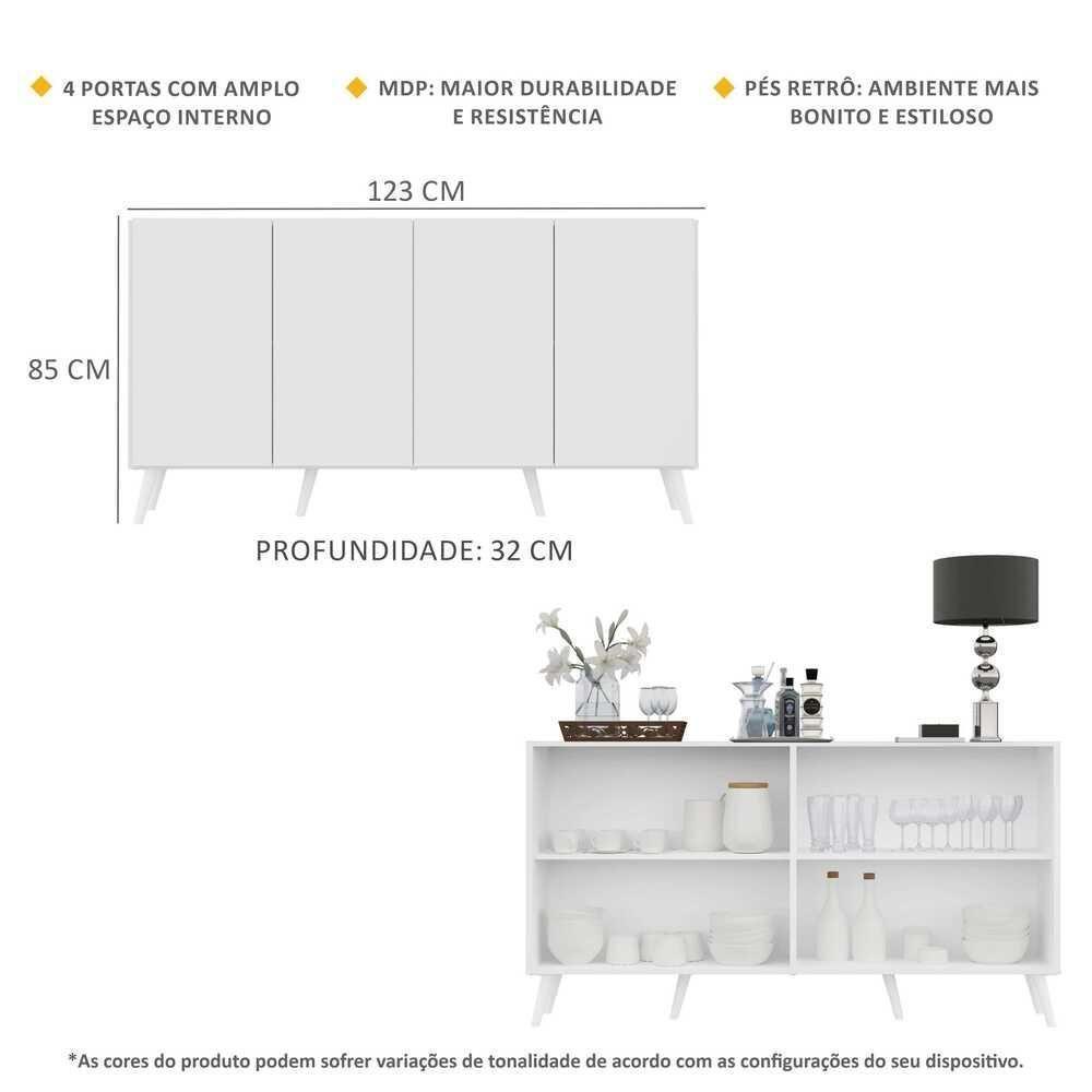 Aparador Buffet 4 Portas Retrô Veneza Multimóveis V3556 Branco Branco - 6