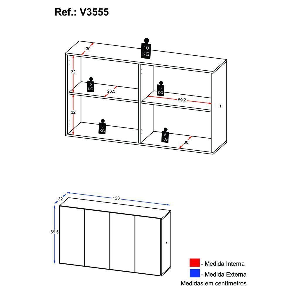 Aparador Buffet 4 Portas Veneza Multimóveis V3555 Branco Branco - 6