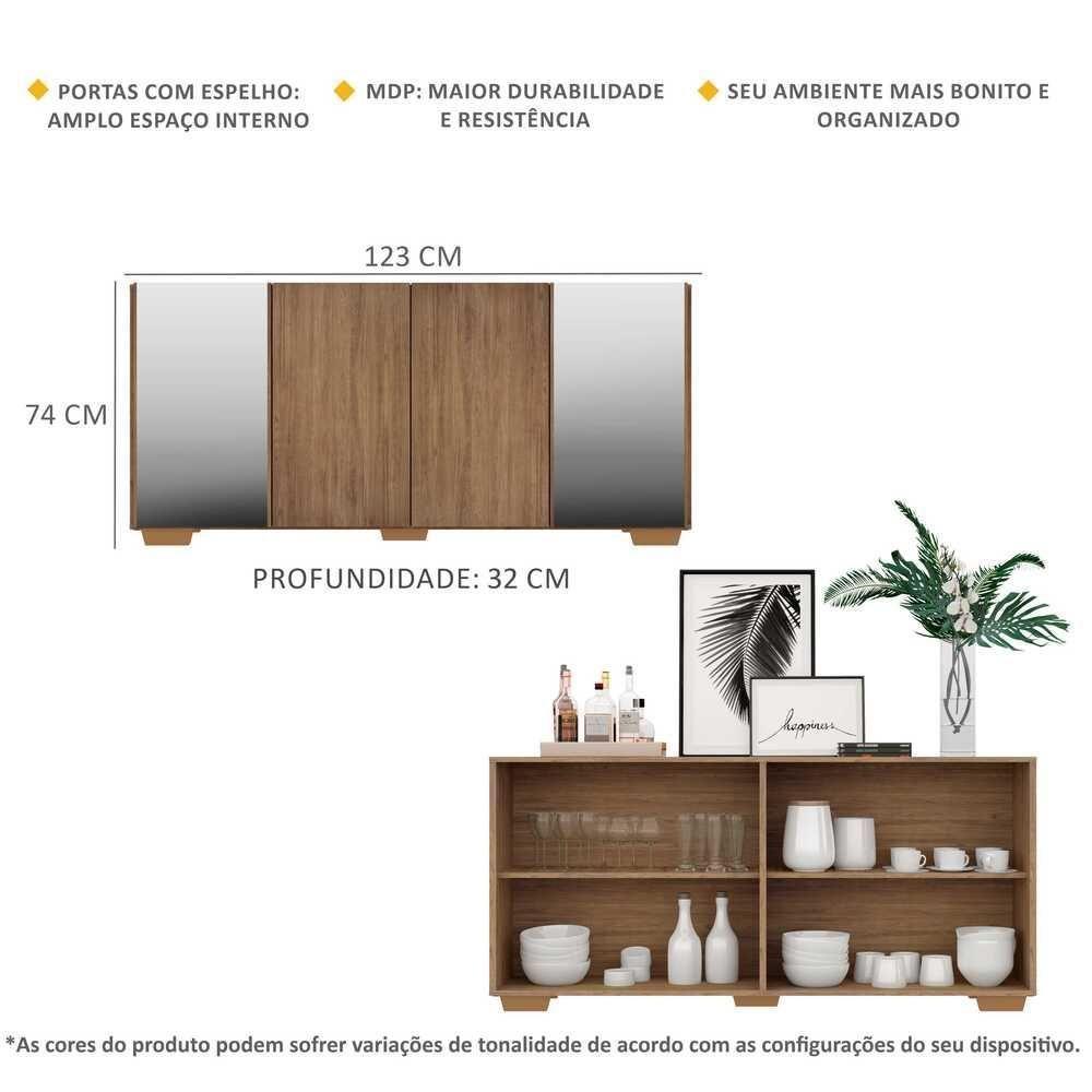 Aparador Buffet 4 Portas Com Espelho E Pés Quadrados Multimóveis V3563 Rustic/natural Rustic/natural - 6