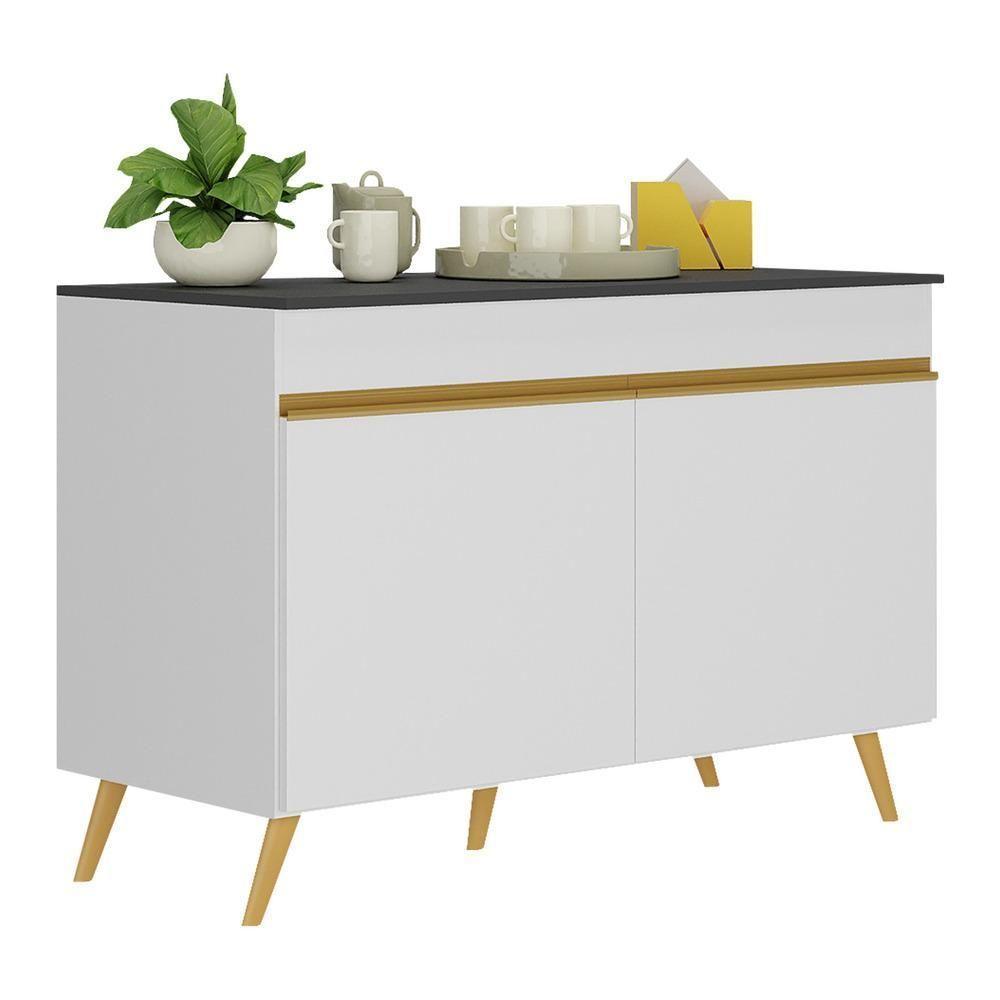 Balcão Cozinha Gabinete Pia 120cm 2 Portas Veneza Multimóveis V3738 Branco/dourado Branco/dourado - 1
