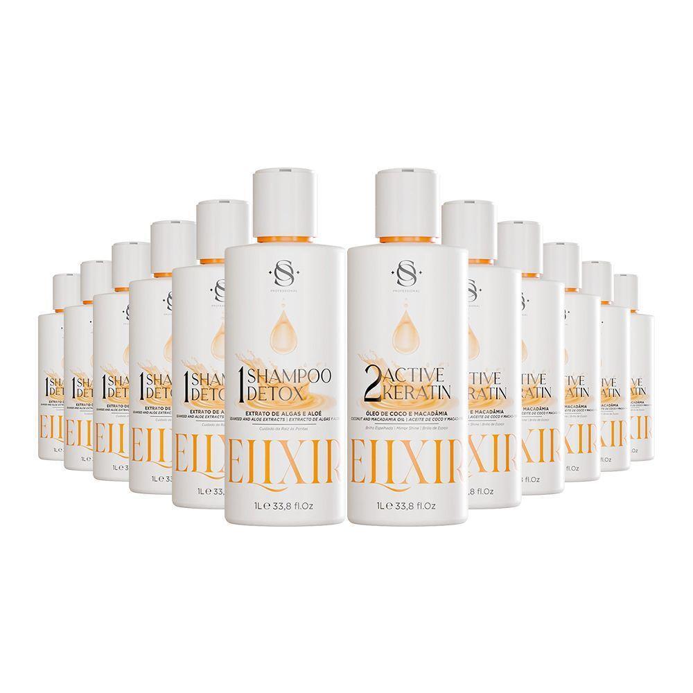 Kit 6 Escovas Progressivas S&o Active Keratin Elixir + 6 Shampoos Detox 1 Litro - 1