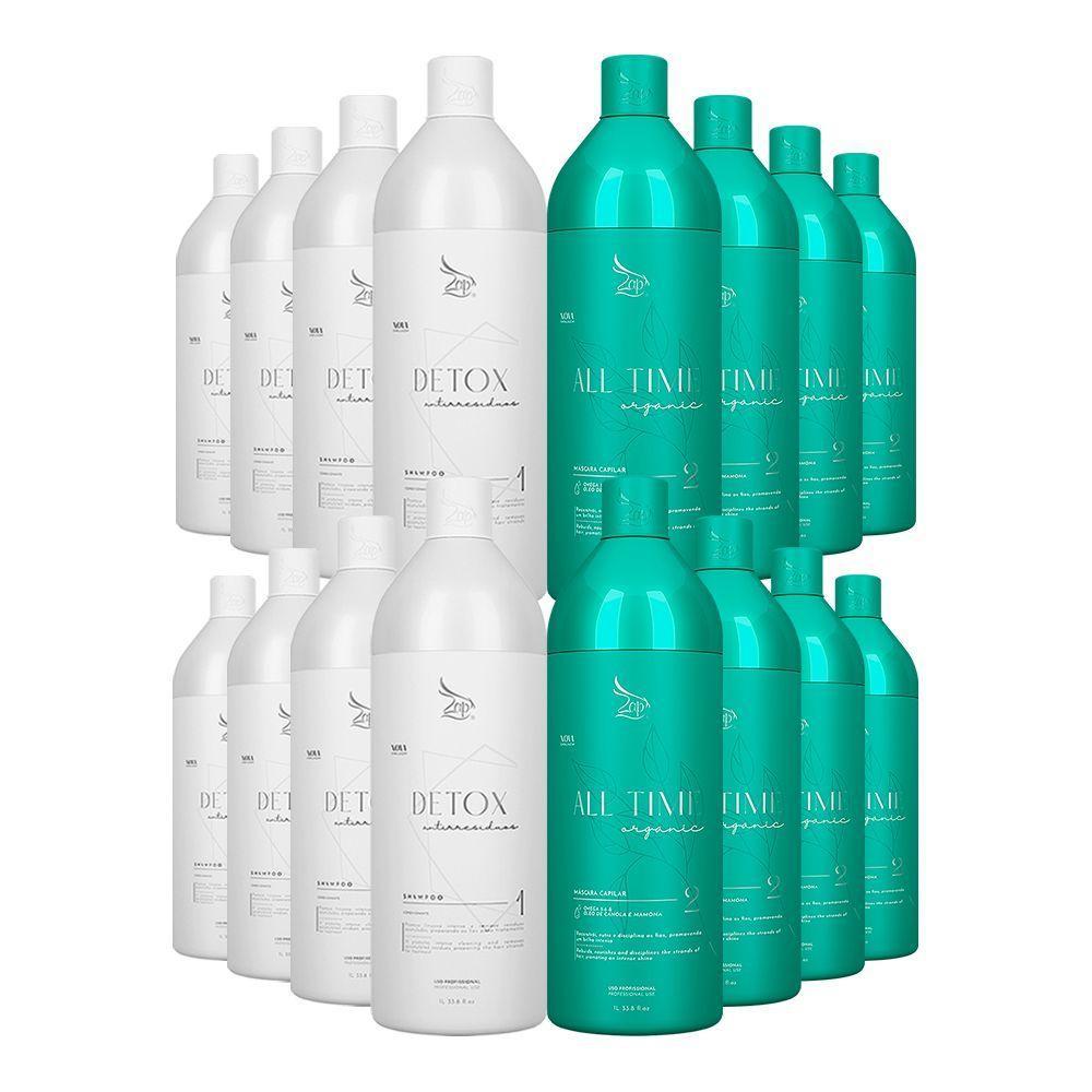 Kit 8 Escovas Progressivas Zap All Time Orgânica + 8 Shampoos Detox 1 Litro - 1