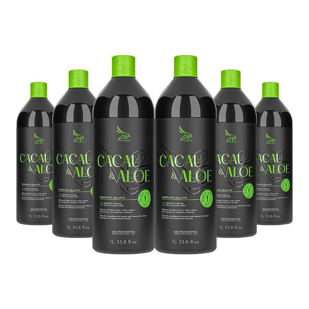 Kit 6 Escovas Progressivas Zap Cacau & Aloe Vera Passo Único 1 Litro - 1