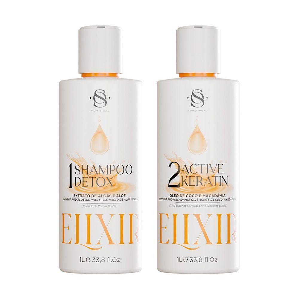 Kit Escova Progressiva S&o Active Keratin Elixir + Shampoo Detox 1 Litro - 1